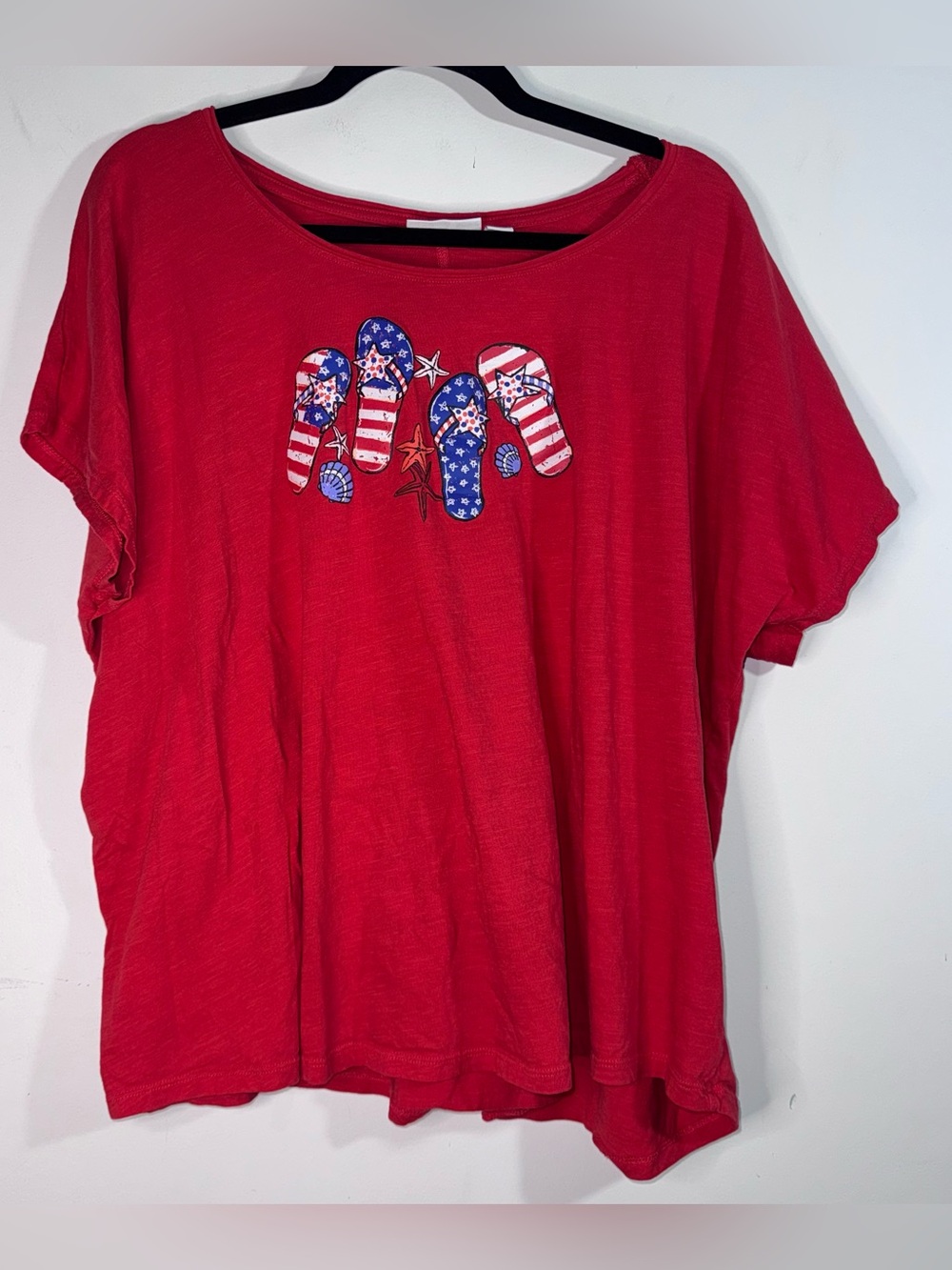 Kiwi Fresh Flip Flop Patriotic Beach Tee 2X Red July 4th USA